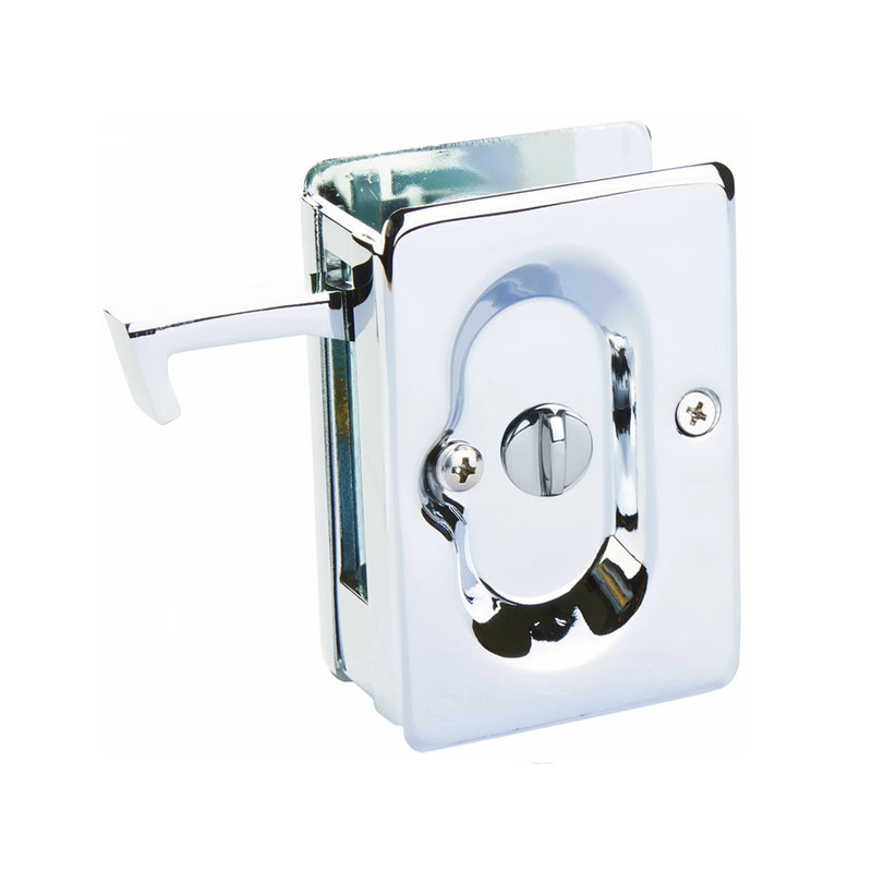 Standard Square Privacy Pocket Door Lockset - Door Mount - 4" Brass/Polished Chrome