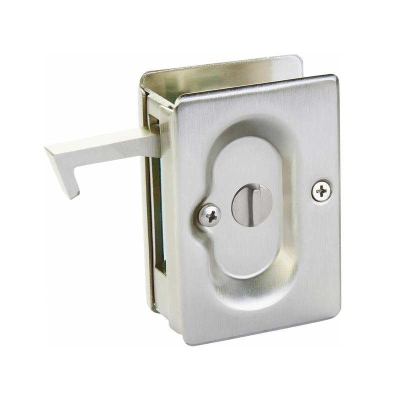 Standard Square Privacy Pocket Door Lockset - Door Mount - 4" Brass/Satin Nickel