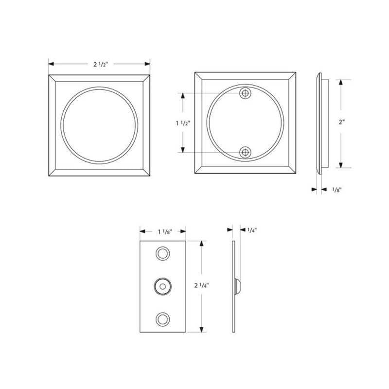 Square Tubular Passage Pocket Door Lockset - Door Mount - 3" Brass/Polished Chrome