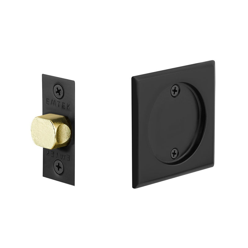 Square Tubular Passage Pocket Door Lockset - Door Mount - 3" Brass/Flat Black