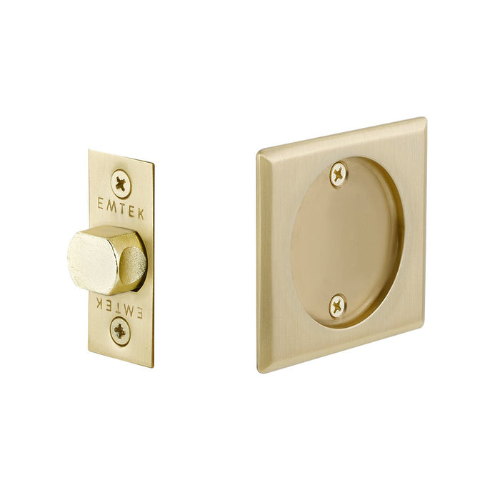 Square Tubular Passage Pocket Door Lockset - Door Mount - 3" Brass/Satin Brass