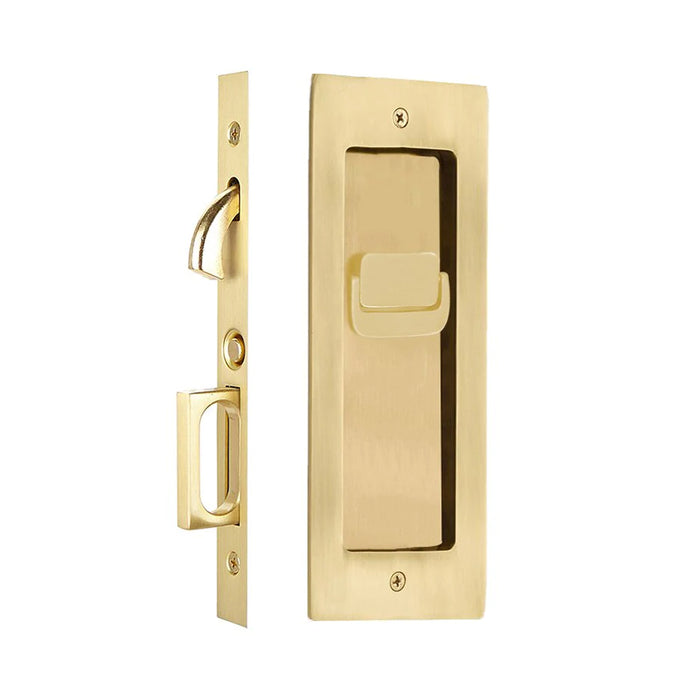 Modern Rectangular Privacy Mortise Pocket Door Lockset - Door Mount - 8" Brass/French Antique