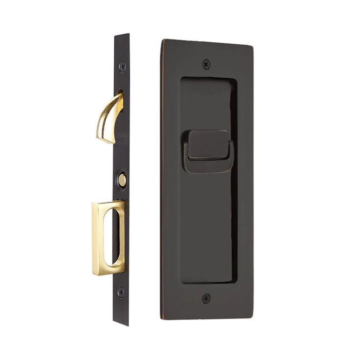Modern Rectangular Privacy Mortise Pocket Door Lockset - Door Mount - 8" Brass/Oil Rubbed Bronze
