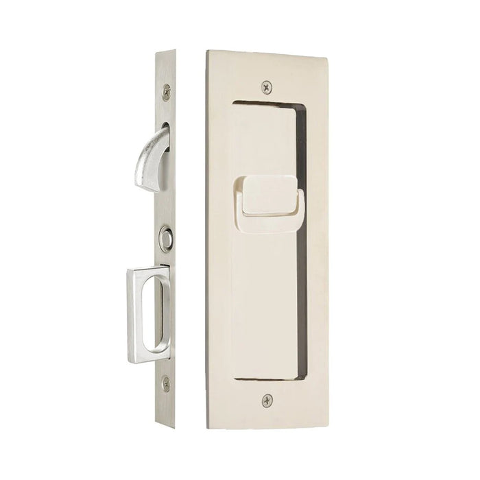 Modern Rectangular Privacy Mortise Pocket Door Lockset - Door Mount - 8" Brass/Polished Nickel
