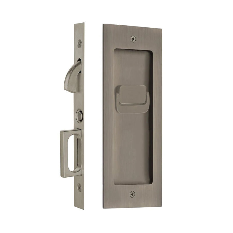 Modern Rectangular Privacy Mortise Pocket Door Lockset - Door Mount - 8" Brass/Pewter