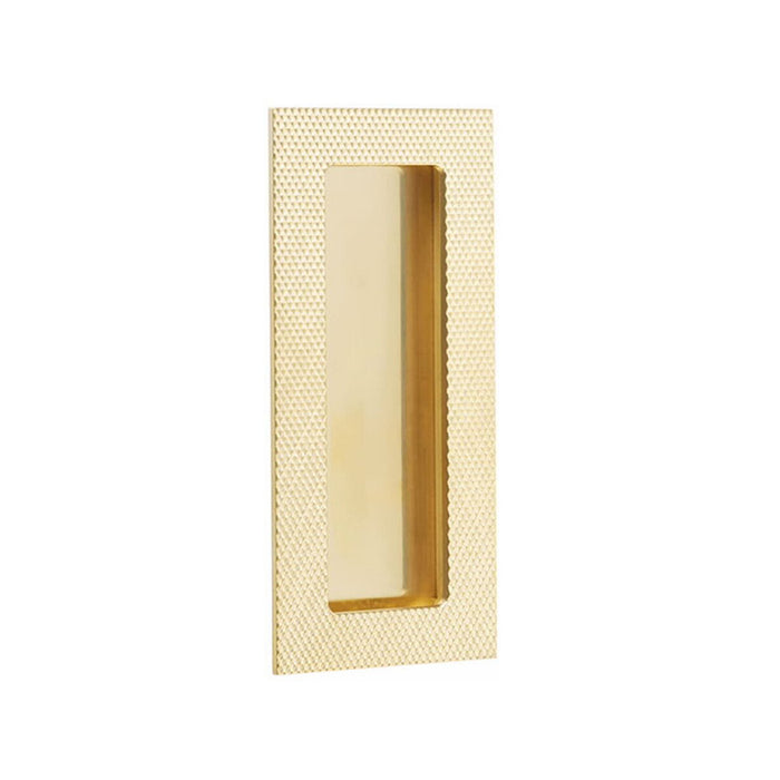 Modern Rectangular Knurled Pocket Door Lockset - Door Mount - 4" Brass/Polished Brass