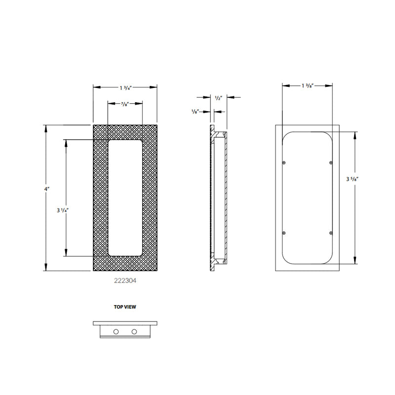 Modern Rectangular Knurled Pocket Door Lockset - Door Mount - 4" Brass/Oil Rubbed Bronze