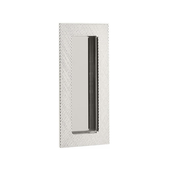 Modern Rectangular Knurled Pocket Door Lockset - Door Mount - 4" Brass/Polished Nickel