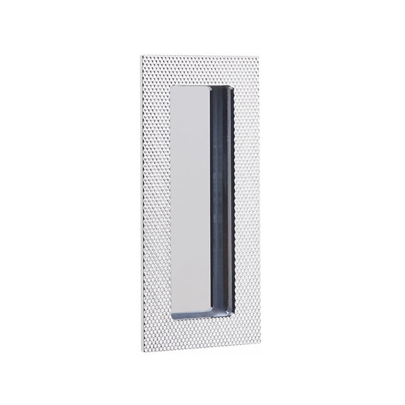 Modern Rectangular Knurled Pocket Door Lockset - Door Mount - 4" Brass/Polished Chrome