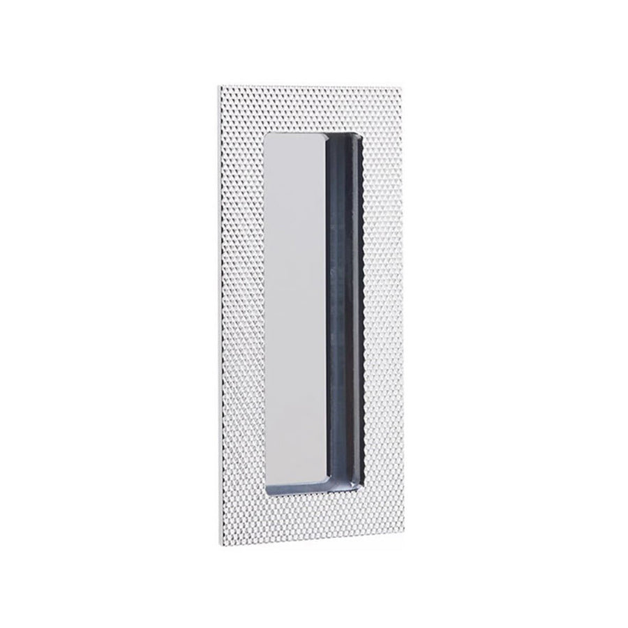 Modern Rectangular Knurled Pocket Door Lockset - Door Mount - 4" Brass/Polished Chrome