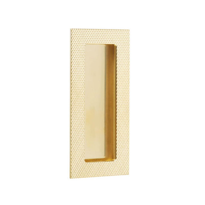 Modern Rectangular Knurled Pocket Door Lockset - Door Mount - 4" Brass/Unlacquered Brass