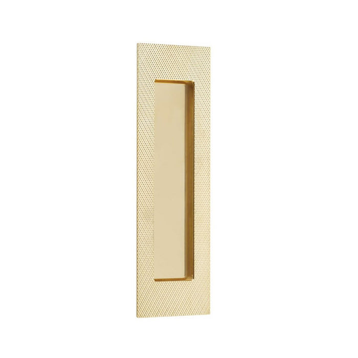 Modern Rectangular Knurled Pocket Door Lockset - Door Mount - 7" Brass/Polished Brass