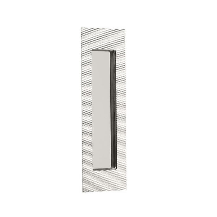 Modern Rectangular Knurled Pocket Door Lockset - Door Mount - 7" Brass/Polished Nickel