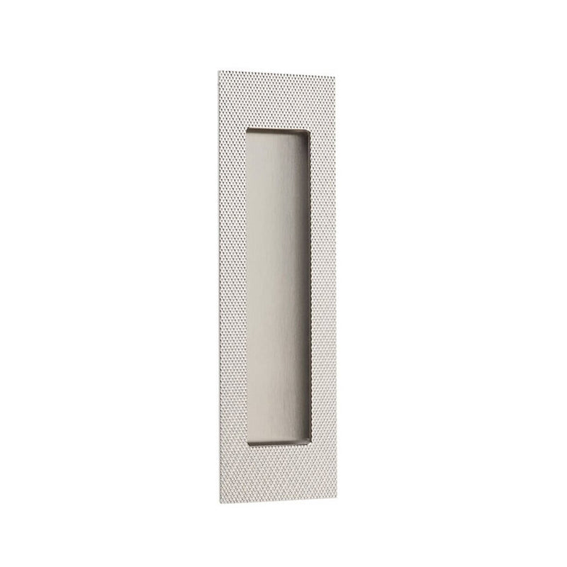 Modern Rectangular Knurled Pocket Door Lockset - Door Mount - 7" Brass/Satin Nickel
