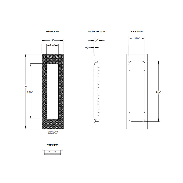 Modern Rectangular Knurled Pocket Door Lockset - Door Mount - 7" Brass/Flat Black