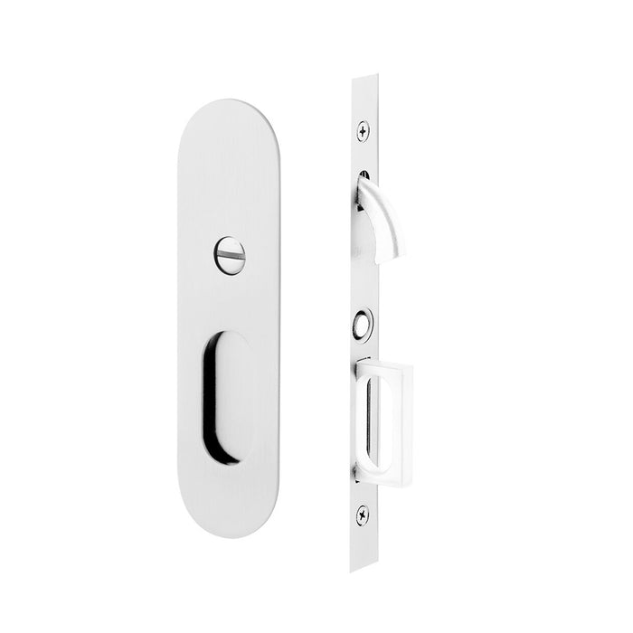 Narrow Oval Mortise Privacy Pocket Door Lockset - Door Mount - 8" Brass/Polished Chrome