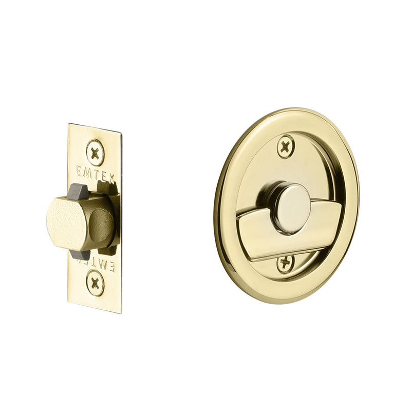 Round Tubular Privacy Pocket Door Lockset - Door Mount - 3" Brass/Polished Brass