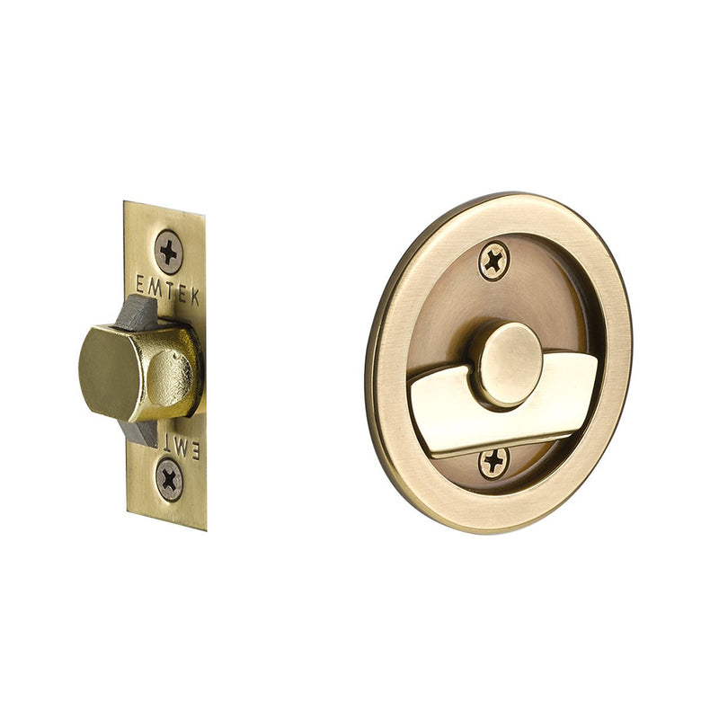 Round Tubular Privacy Pocket Door Lockset - Door Mount - 3" Brass/French Antique