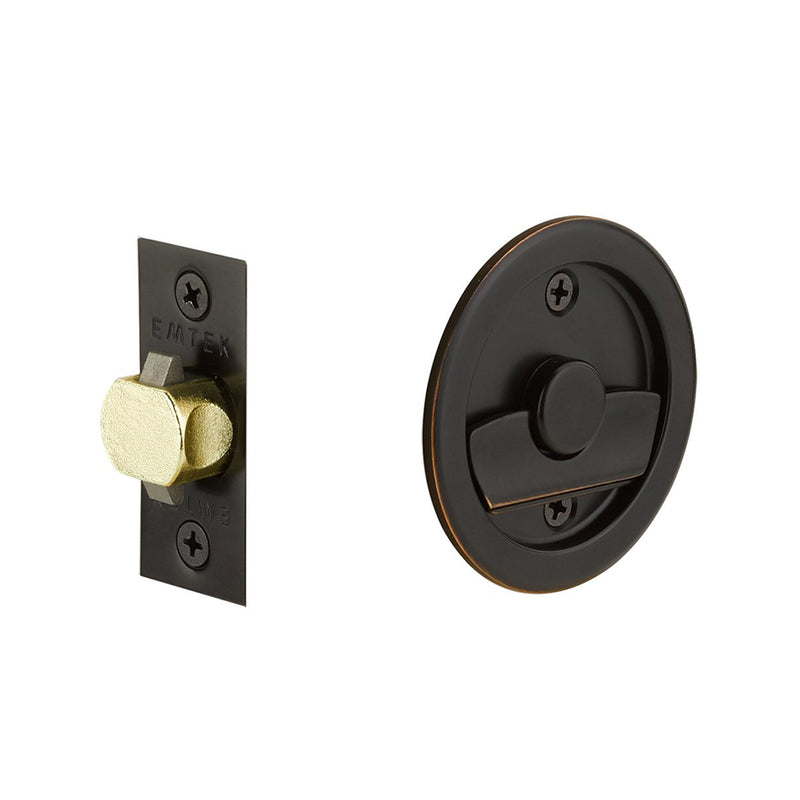 Round Tubular Privacy Pocket Door Lockset - Door Mount - 3" Brass/Oil Rubbed Bronze