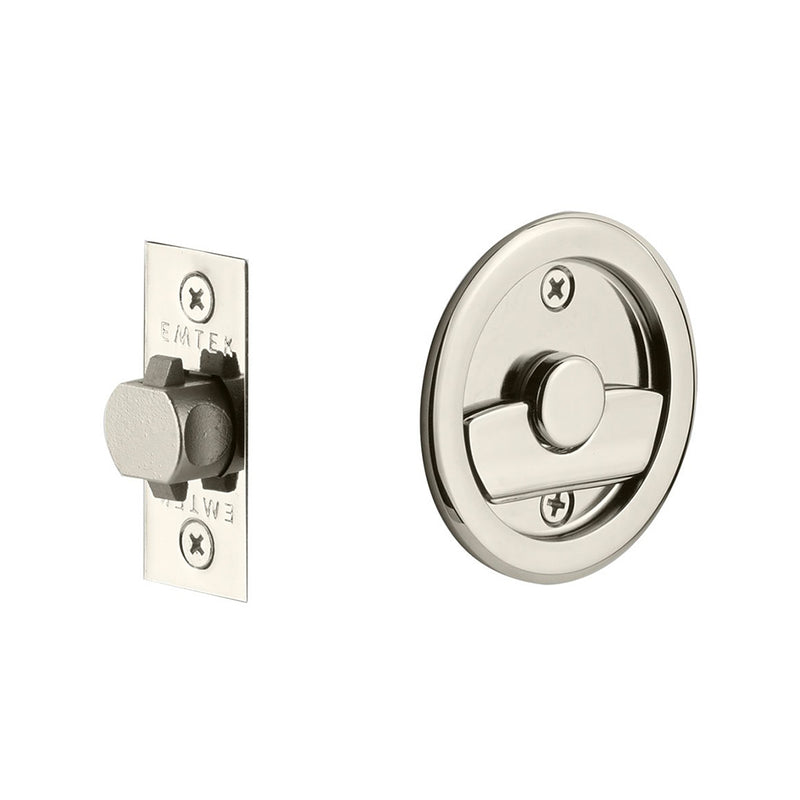 Round Tubular Privacy Pocket Door Lockset - Door Mount - 3" Brass/Polished Nickel