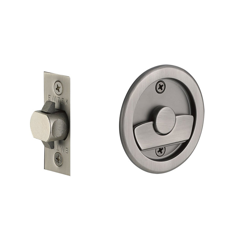 Round Tubular Privacy Pocket Door Lockset - Door Mount - 3" Brass/Pewter