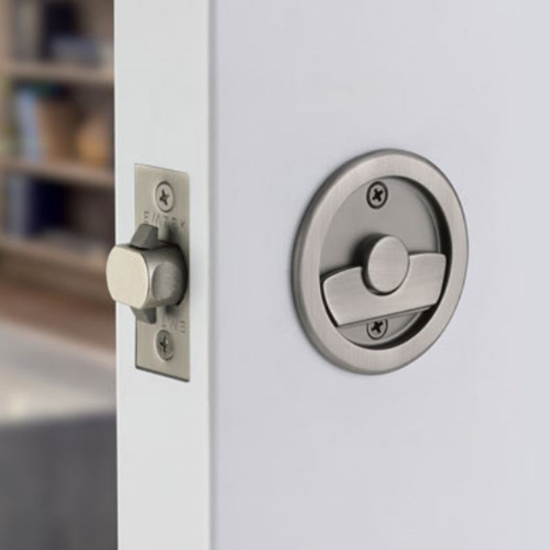 Round Tubular Privacy Pocket Door Lockset - Door Mount - 3" Brass/Pewter
