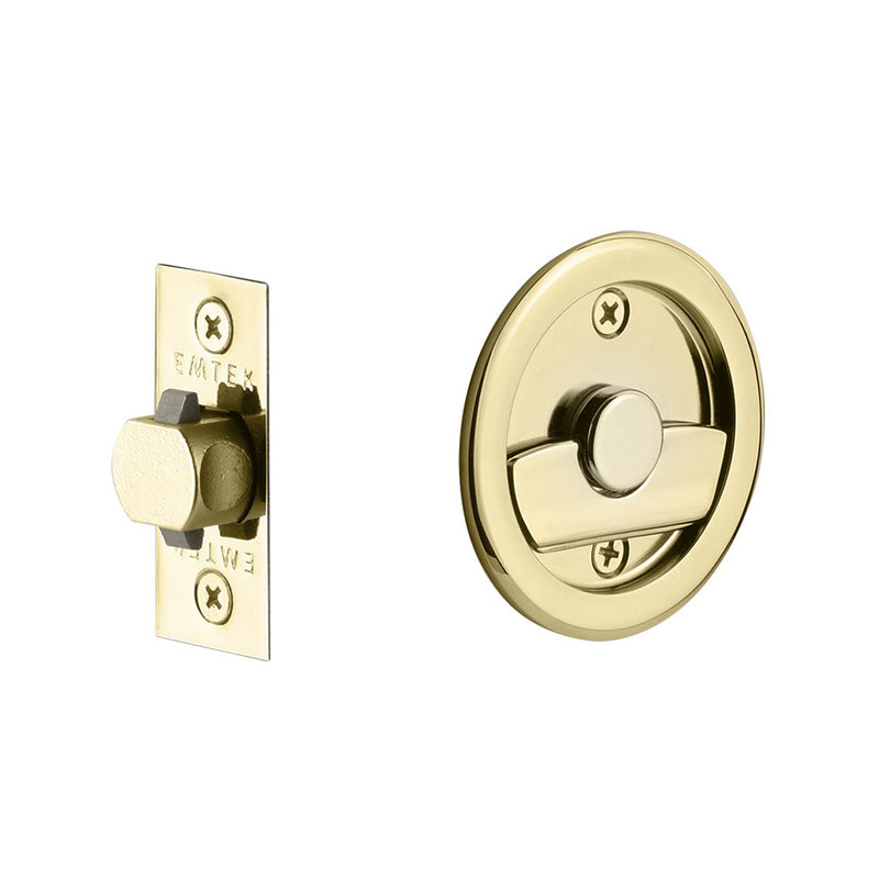 Round Tubular Privacy Pocket Door Lockset - Door Mount - 3" Brass/Unlacquered Brass