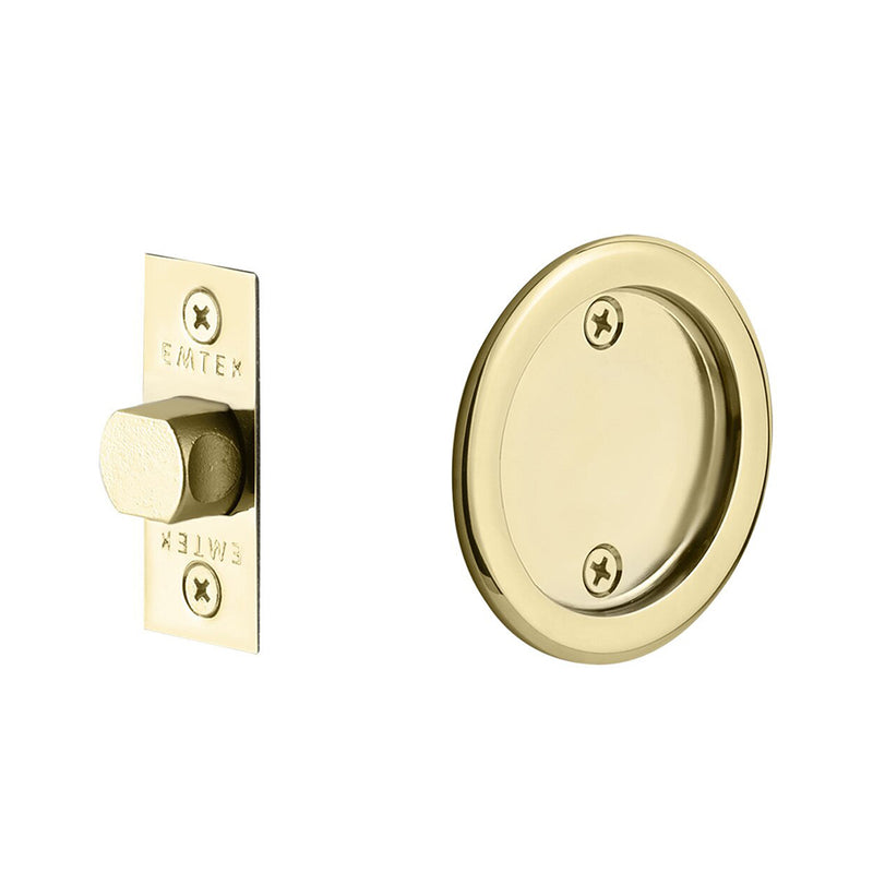 Round Tubular Passage Pocket Door Lockset - Door Mount - 3" Brass/Polished Brass