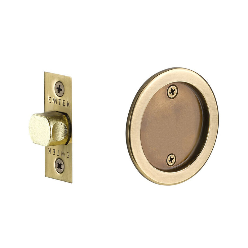 Round Tubular Passage Pocket Door Lockset - Door Mount - 3" Brass/French Antique
