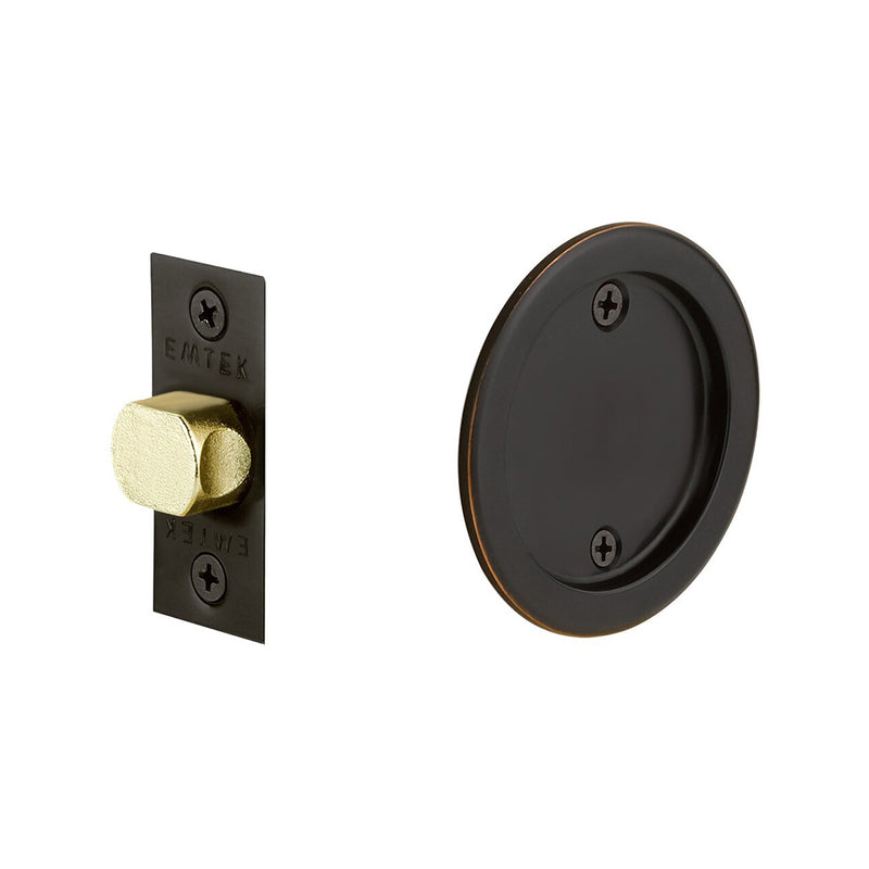 Round Tubular Passage Pocket Door Lockset - Door Mount - 3" Brass/Oil Rubbed Bronze