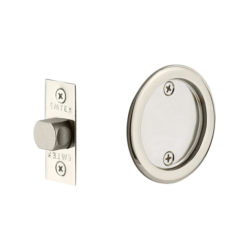 Round Tubular Passage Pocket Door Lockset - Door Mount - 3" Brass/Polished Nickel