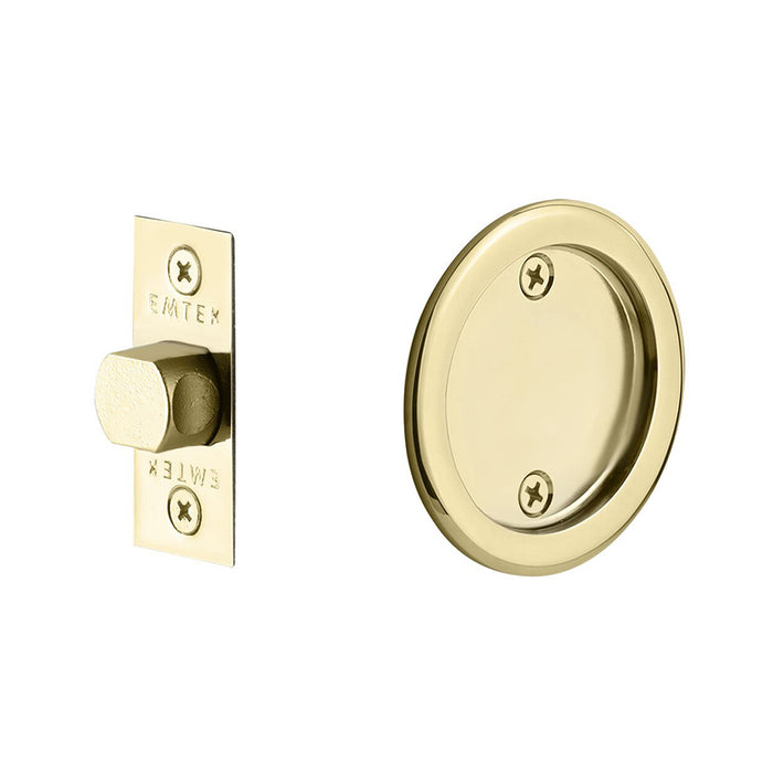 Round Tubular Passage Pocket Door Lockset - Door Mount - 3" Brass/Unlacquered Brass