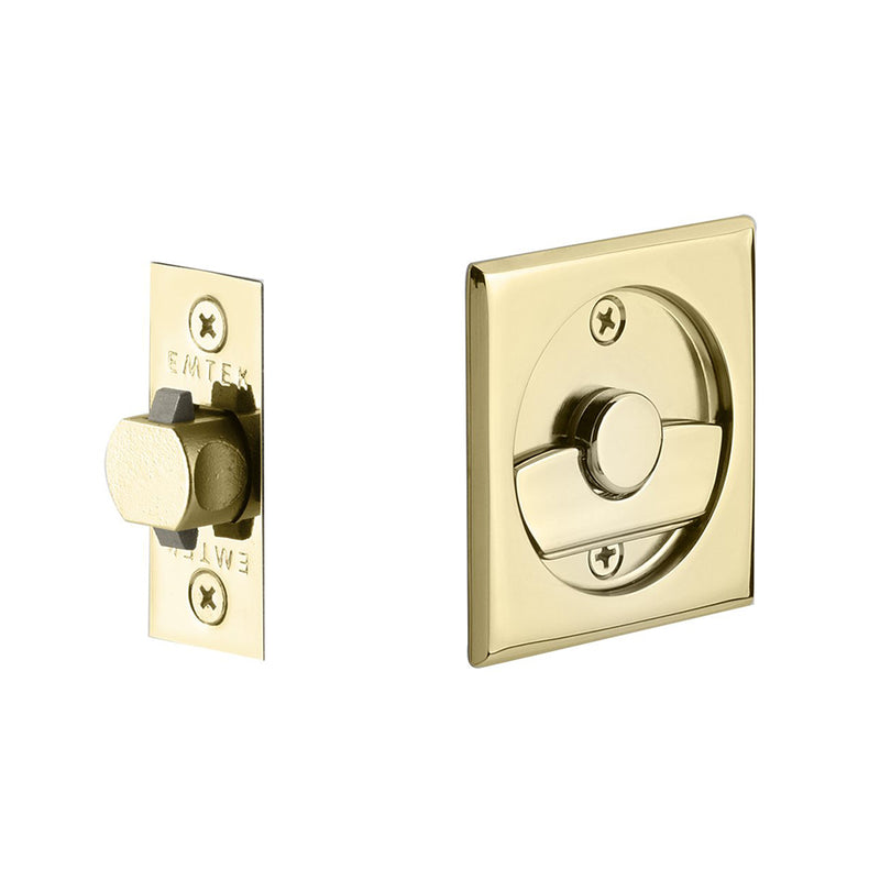 Square Tubular Privacy Pocket Door Lockset - Door Mount - 3" Brass/Polished Brass