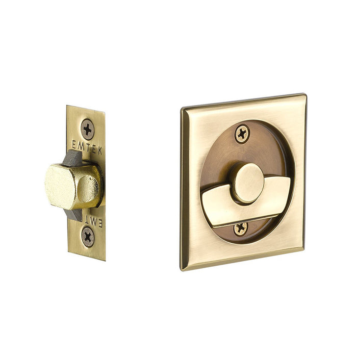 Square Tubular Privacy Pocket Door Lockset - Door Mount - 3" Brass/French Antique