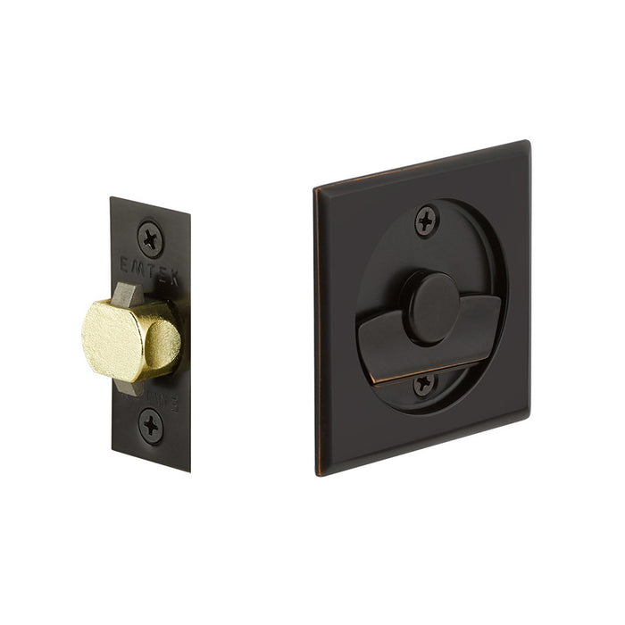 Square Tubular Privacy Pocket Door Lockset - Door Mount - 3" Brass/Oil Rubbed Bronze