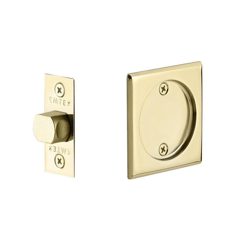 Square Tubular Passage Pocket Door Lockset - Door Mount - 3" Brass/Polished Brass