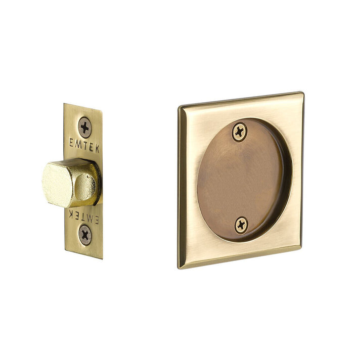 Square Tubular Passage Pocket Door Lockset - Door Mount - 3" Brass/French Antique