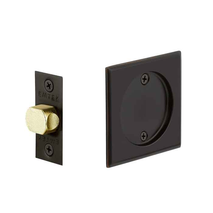 Square Tubular Passage Pocket Door Lockset - Door Mount - 3" Brass/Oil Rubbed Bronze