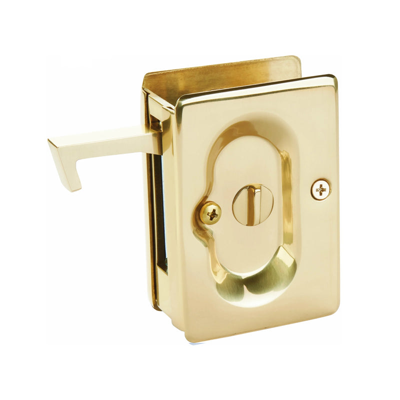 Standard Square Privacy Pocket Door Lockset - Door Mount - 4" Brass/Polished Brass