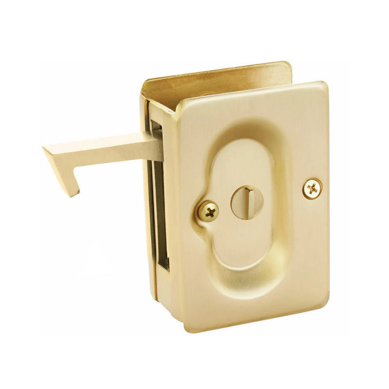 Standard Square Privacy Pocket Door Lockset - Door Mount - 4" Brass/Satin Brass