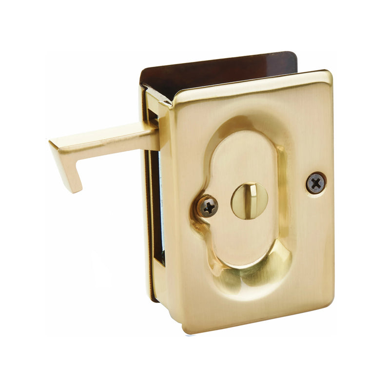 Standard Square Privacy Pocket Door Lockset - Door Mount - 4" Brass/French Antique