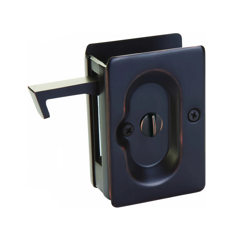 Standard Square Privacy Pocket Door Lockset - Door Mount - 4" Brass/Oil Rubbed Bronze