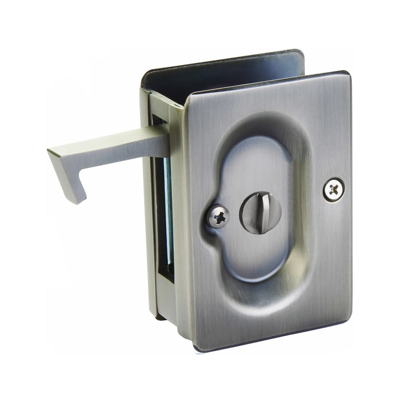 Standard Square Privacy Pocket Door Lockset - Door Mount - 4" Brass/Pewter