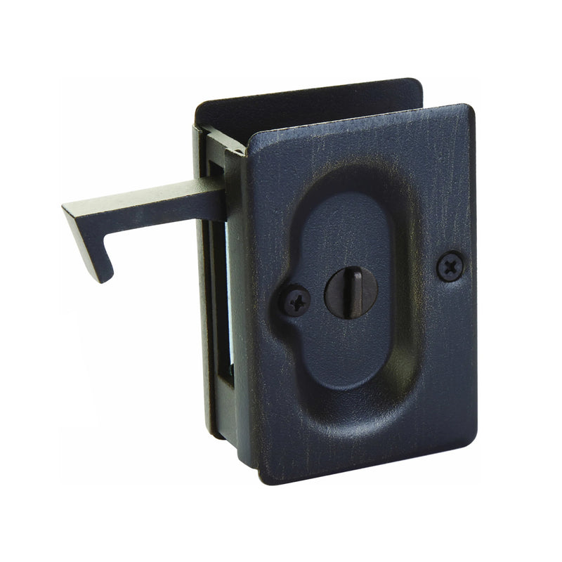Standard Square Privacy Pocket Door Lockset - Door Mount - 4" Brass/Medium Bronze