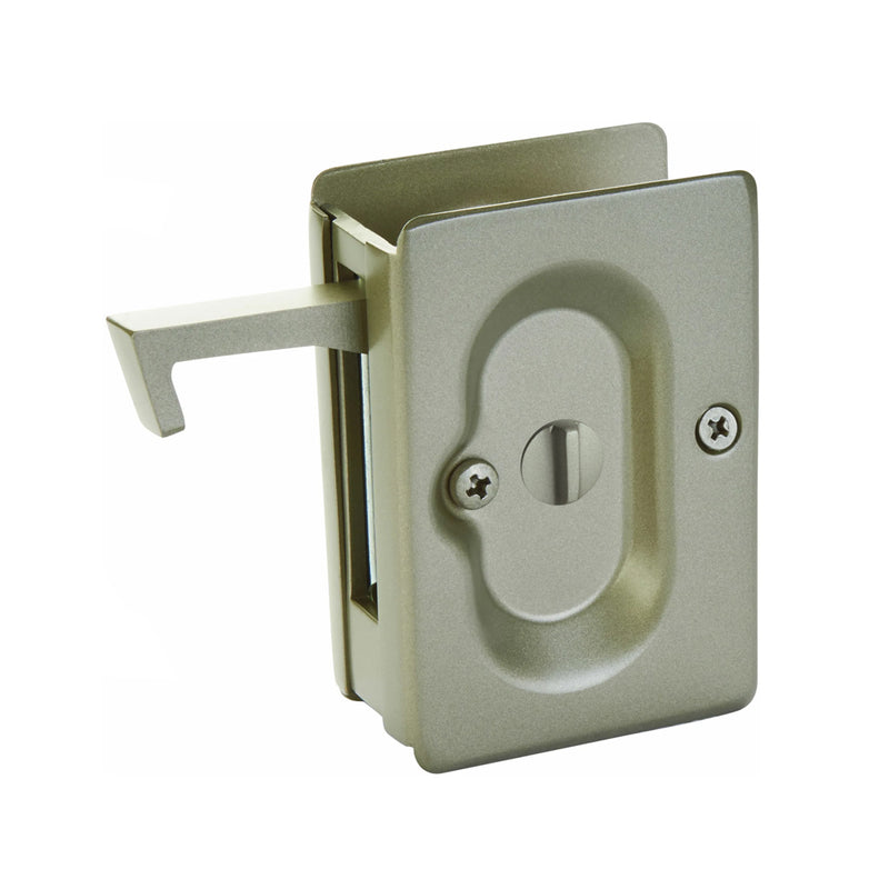 Standard Square Privacy Pocket Door Lockset - Door Mount - 4" Brass/Tumbled White Bronze