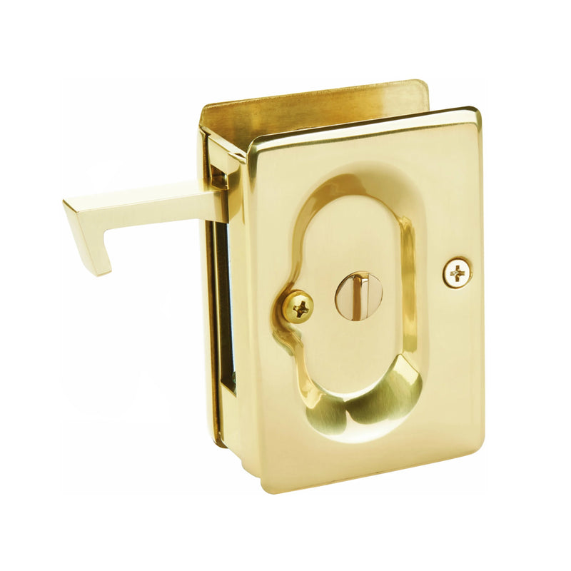 Standard Square Privacy Pocket Door Lockset - Door Mount - 4" Brass/Unlacquered Brass