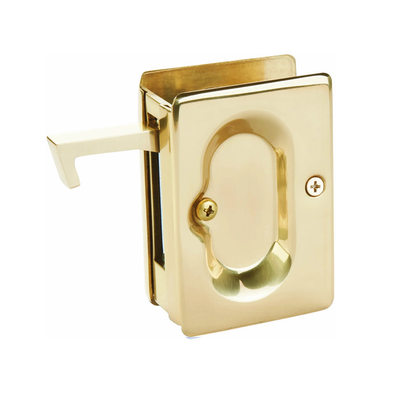 Standard Square Passage Pocket Door Lockset - Door Mount - 4" Brass/Polished Brass