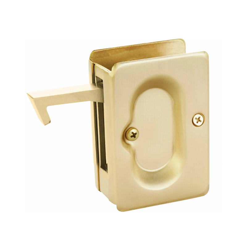 Standard Square Passage Pocket Door Lockset - Door Mount - 4" Brass/Satin Brass