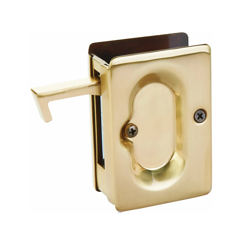 Standard Square Passage Pocket Door Lockset - Door Mount - 4" Brass/French Antique