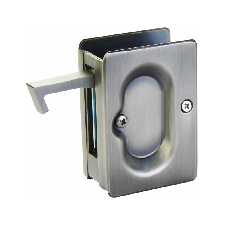 Standard Square Passage Pocket Door Lockset - Door Mount - 4" Brass/Pewter
